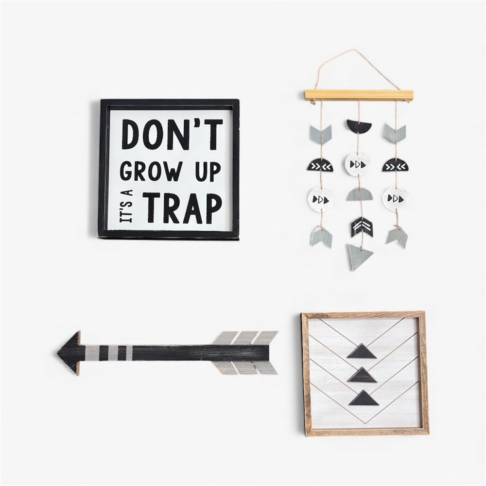 Modern Rustic Wall Decor Set - Black and Gray